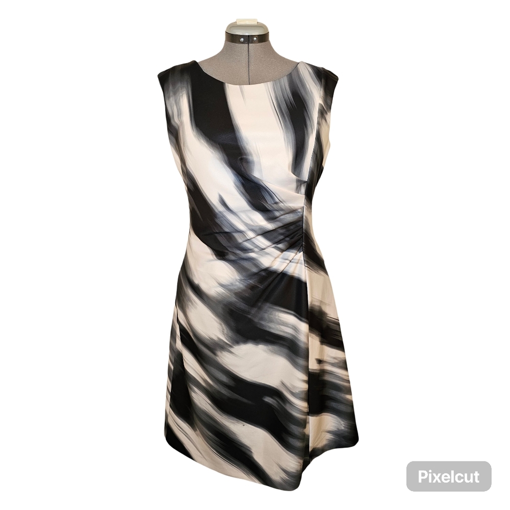 👍Karl Lagerfeld Paris black and white scuba aline sleeveless midi dress size 12